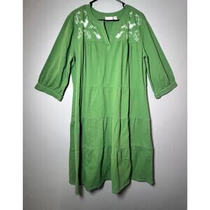 ✨The Vermont Country Store Large Green Embroidered Peasant Dress 100% Cotton